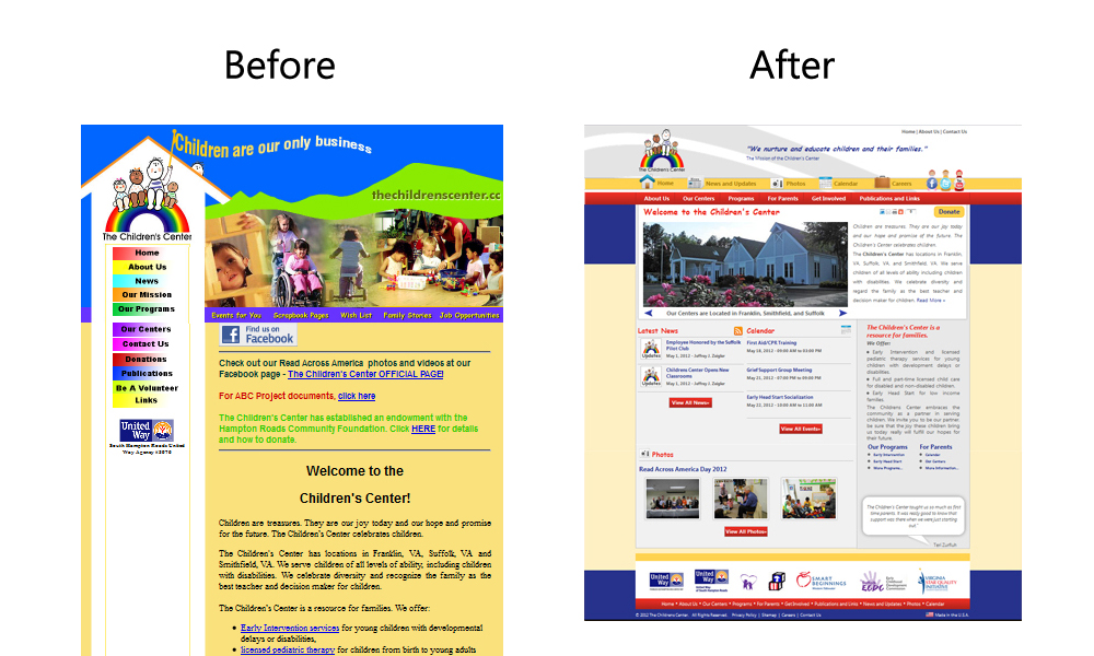 The Children's Center Website Before and After